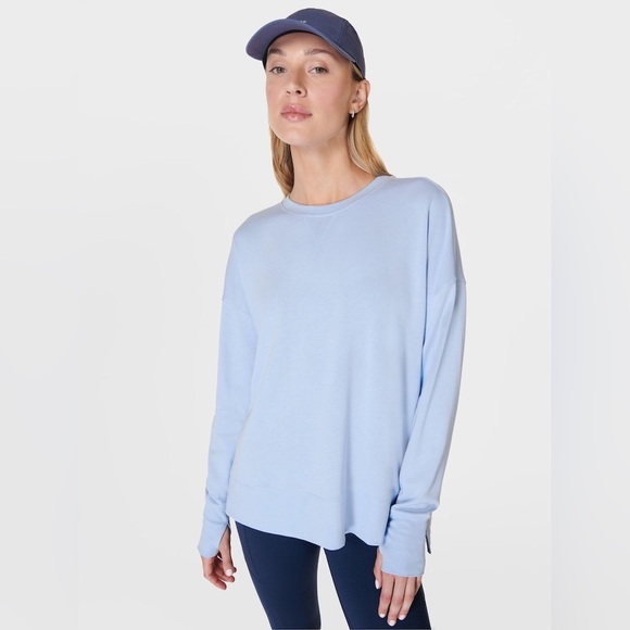 Sweaty Betty After Class Split Sweatshirt Medium Pullover blue jumper light long - Picture 5 of 15